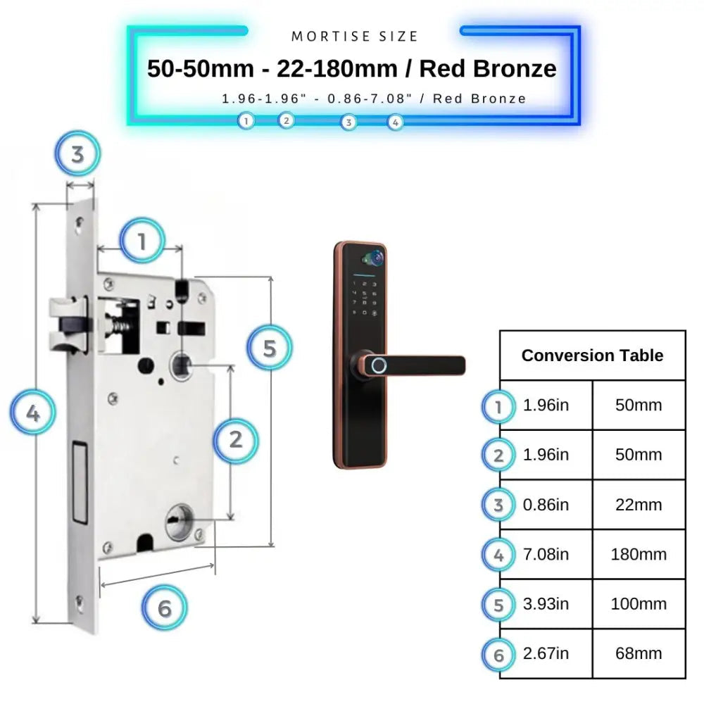 Universal Smart Door Lock Camera - 50-50mm (22x180mm) / Red Bronze - Smart Door Lock