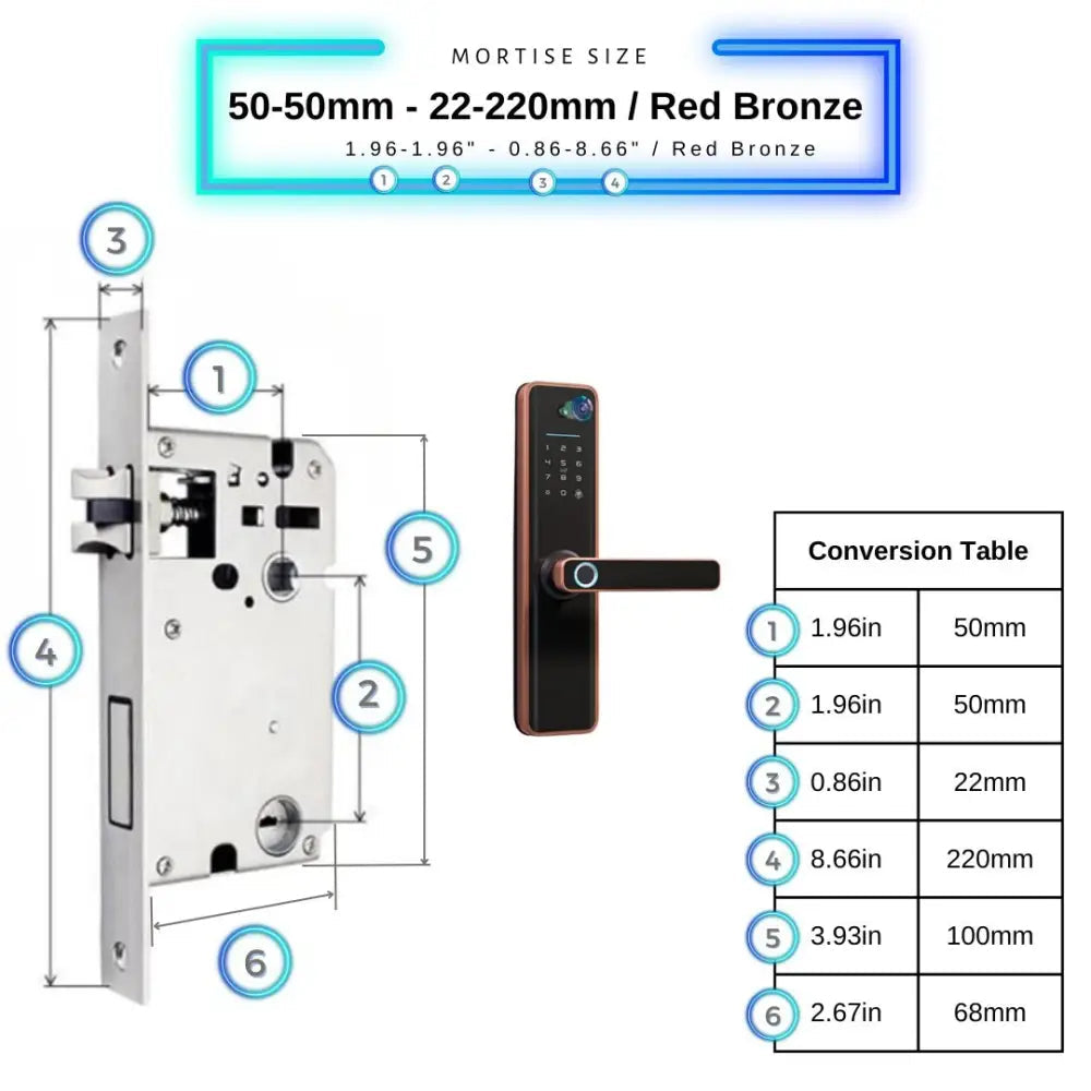 Universal Smart Door Lock Camera - 50-50mm (22x220mm) / Red Bronze - Smart Door Lock