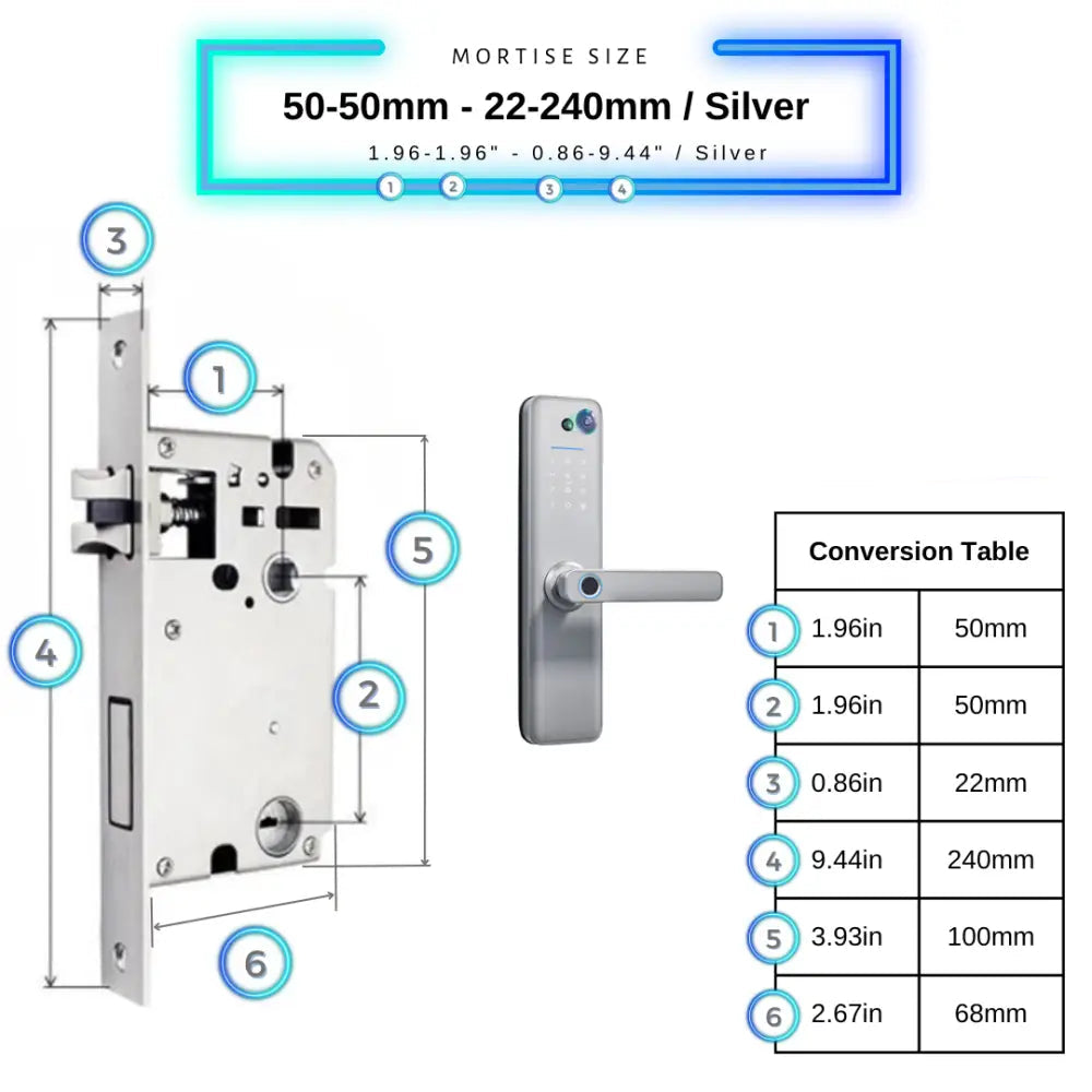 Universal Smart Door Lock Camera - 50-50mm (22x240mm) / Silver - Smart Door Lock