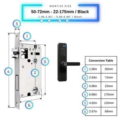 Universal Smart Door Lock Camera - 50-72mm (22x175mm) / Black - Smart Door Lock
