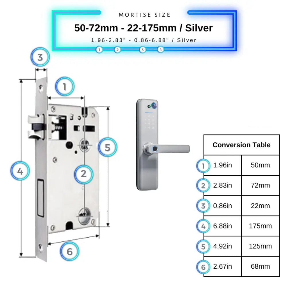 Universal Smart Door Lock Camera - 50-72mm (22x175mm) / Silver - Smart Door Lock