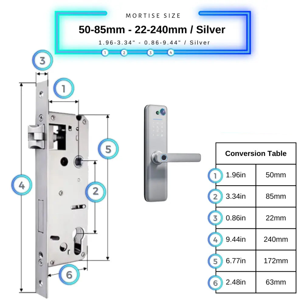 Universal Smart Door Lock Camera - 50-85mm (22x240mm) / Silver - Smart Door Lock