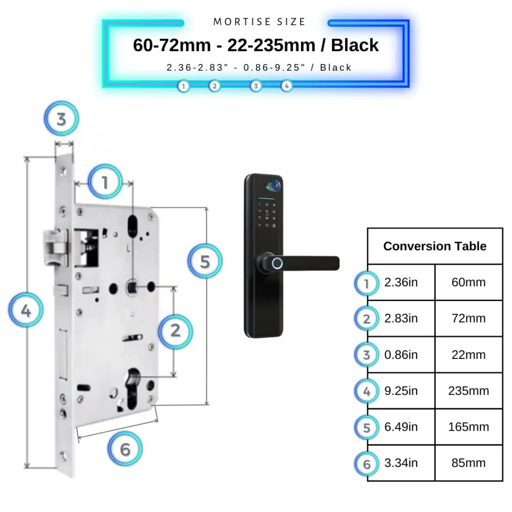 Universal Smart Door Lock Camera - 60-72mm (22x240mm) / Black - Smart Door Lock