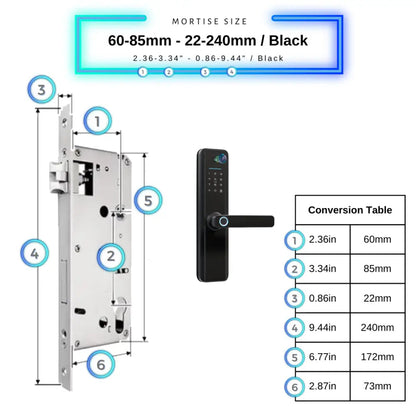 Universal Smart Door Lock Camera - 60-85mm (22x240mm) / Black - Smart Door Lock