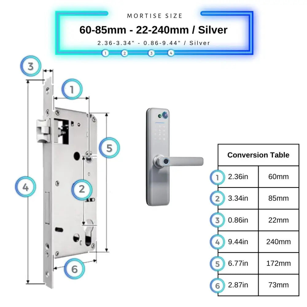 Universal Smart Door Lock Camera - 60-85mm (22x240mm) / Silver - Smart Door Lock